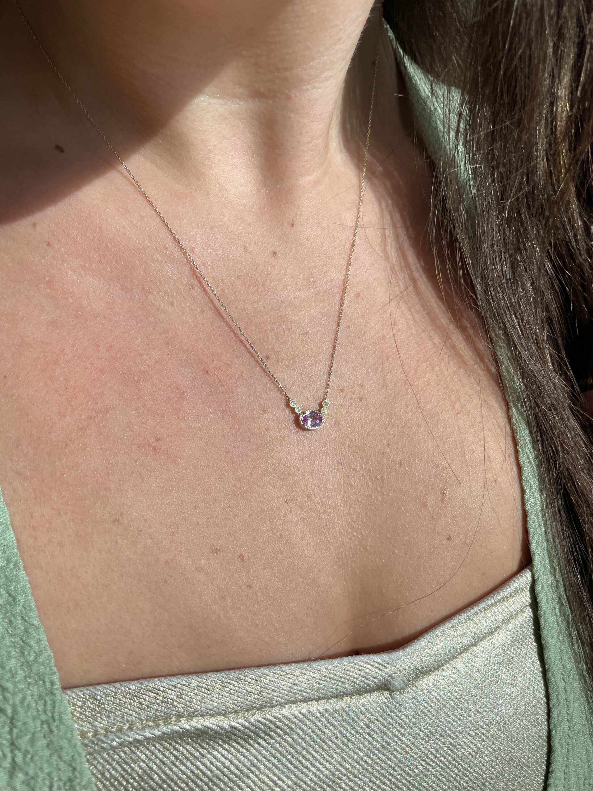 Yellow Gold Pink Sapphire and Diamond Necklace