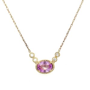 Yellow Gold Pink Sapphire and Diamond Necklace