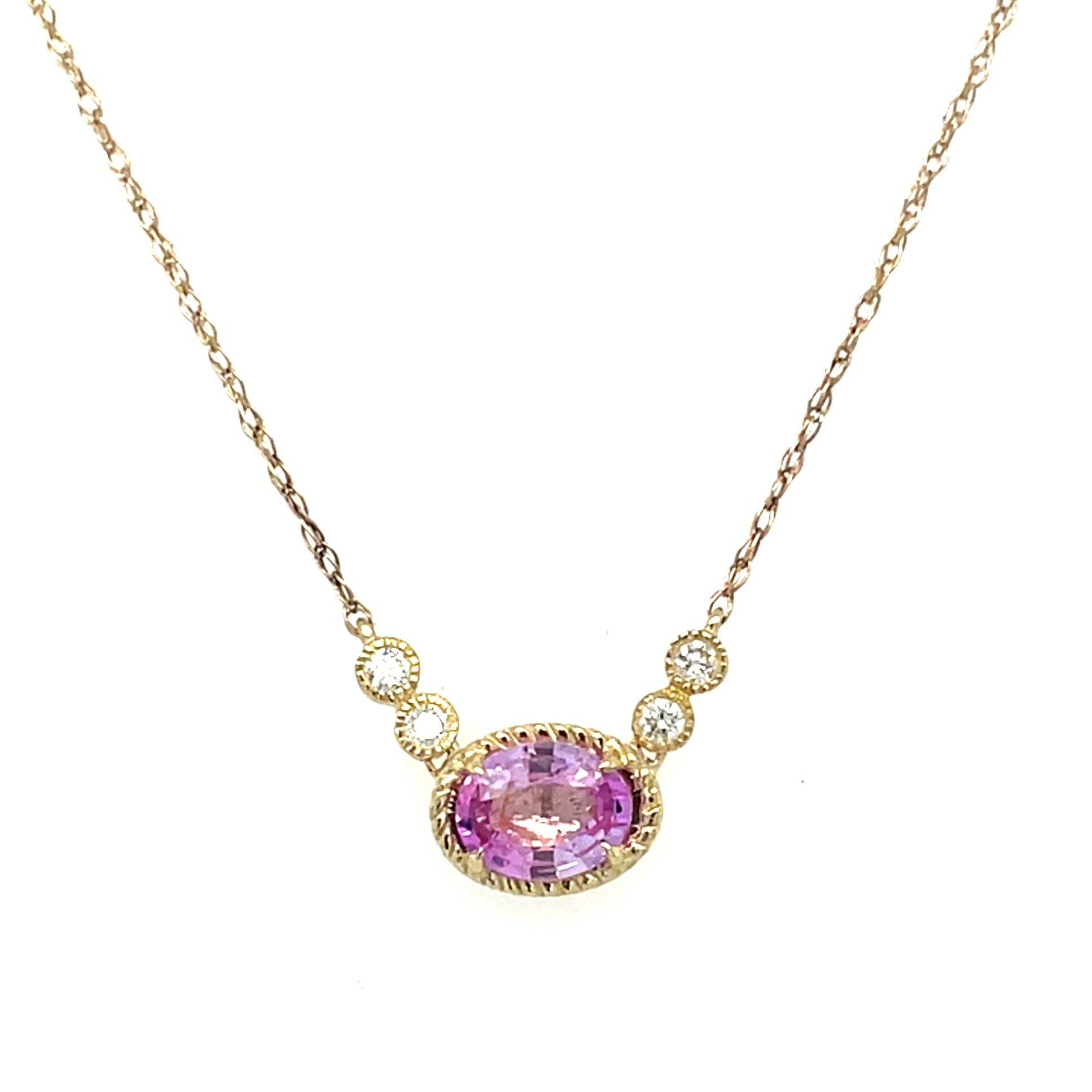 Yellow Gold Pink Sapphire and Diamond Necklace