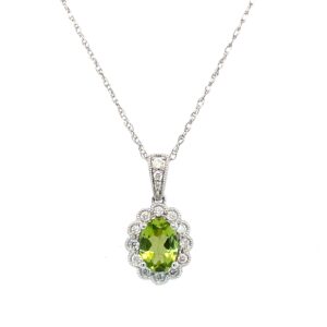 White Gold Peridot & Diamond Necklace