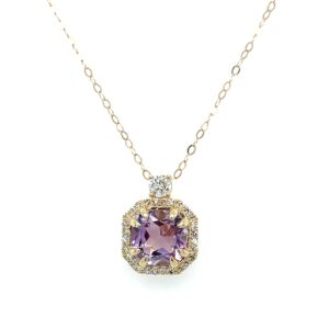 Yellow Gold Amethyst Necklace with Diamonds