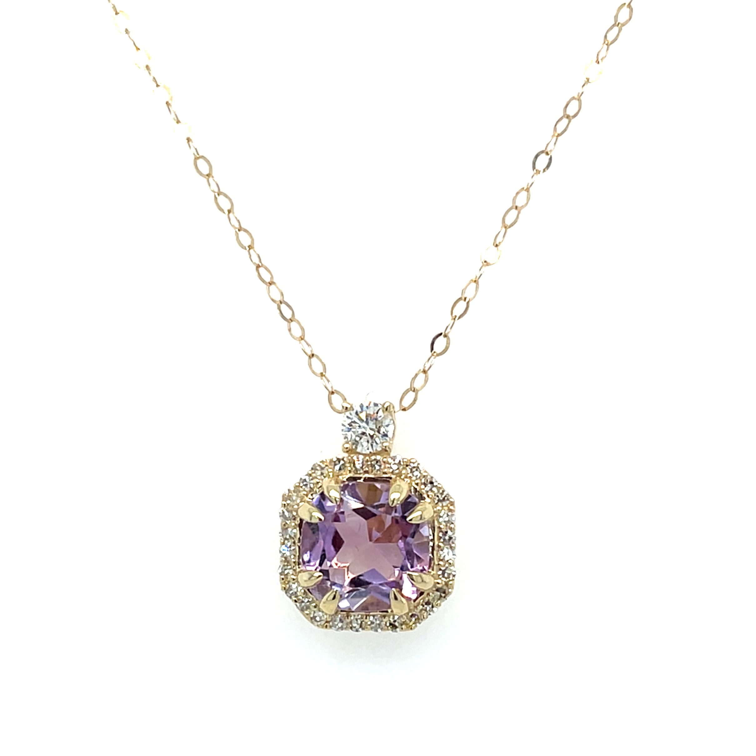 Yellow Gold Amethyst Necklace with Diamonds