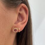 Yellow Gold Ruby Earrings with Diamond Halos