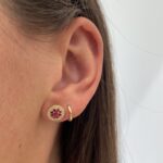 Yellow Gold Ruby Earrings with Diamond Halos