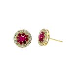 Yellow Gold Ruby Earrings with Diamond Halos
