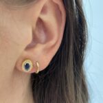 Yellow Gold Sapphire Stud Earrings with Diamond Halos
