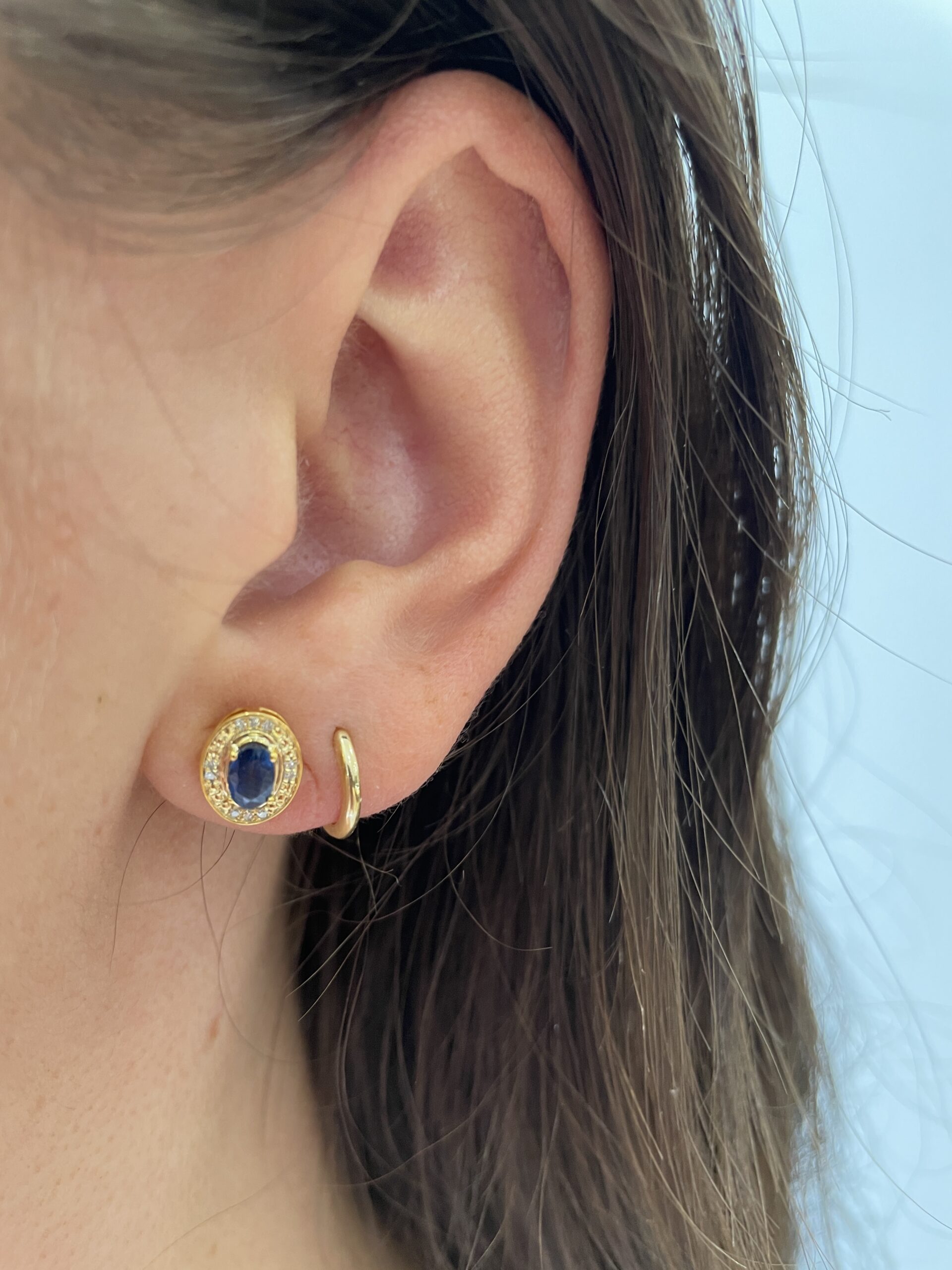 Yellow Gold Sapphire Stud Earrings with Diamond Halos