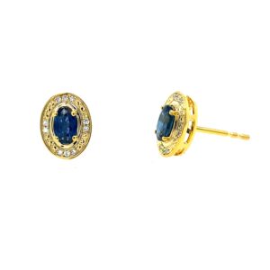 Yellow Gold Sapphire Stud Earrings with Diamond Halos