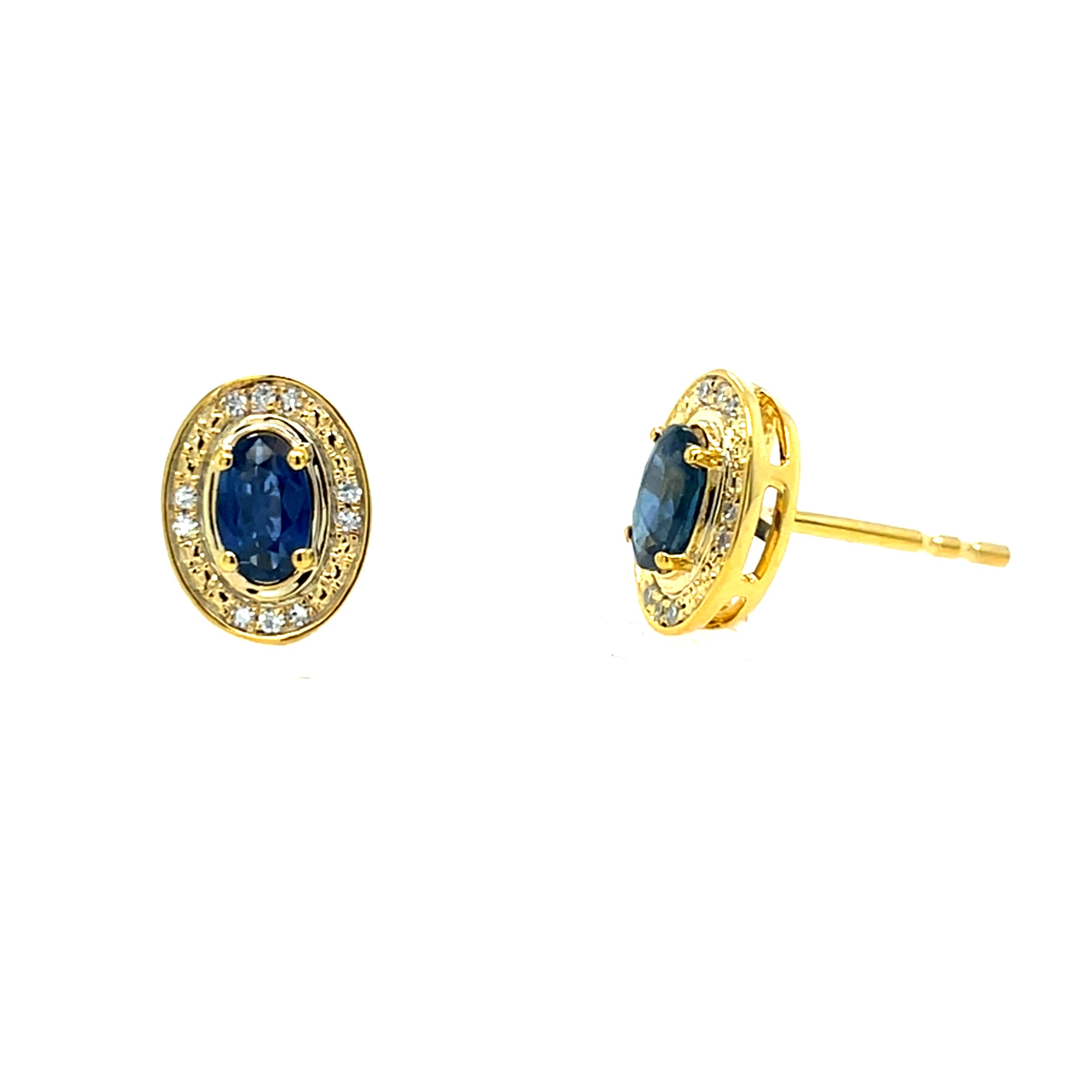 Yellow Gold Sapphire Stud Earrings with Diamond Halos