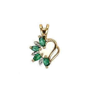 Estate: Yellow Gold Emerald & Diamond Heart Pendant