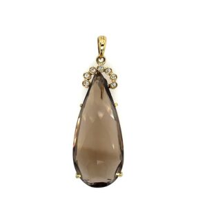 Estate: Yellow Gold Smoky Quartz & Pendant with Diamonds