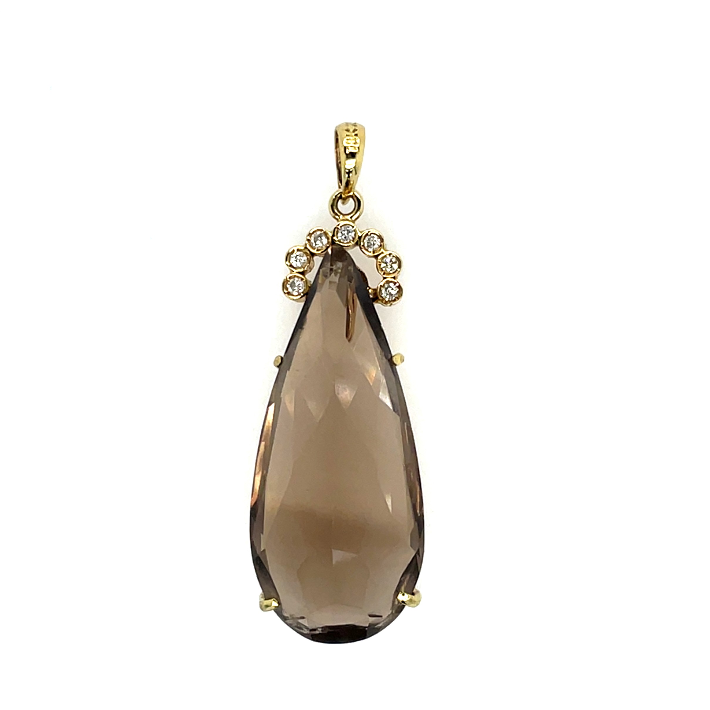 Estate: Yellow Gold Smoky Quartz & Pendant with Diamonds