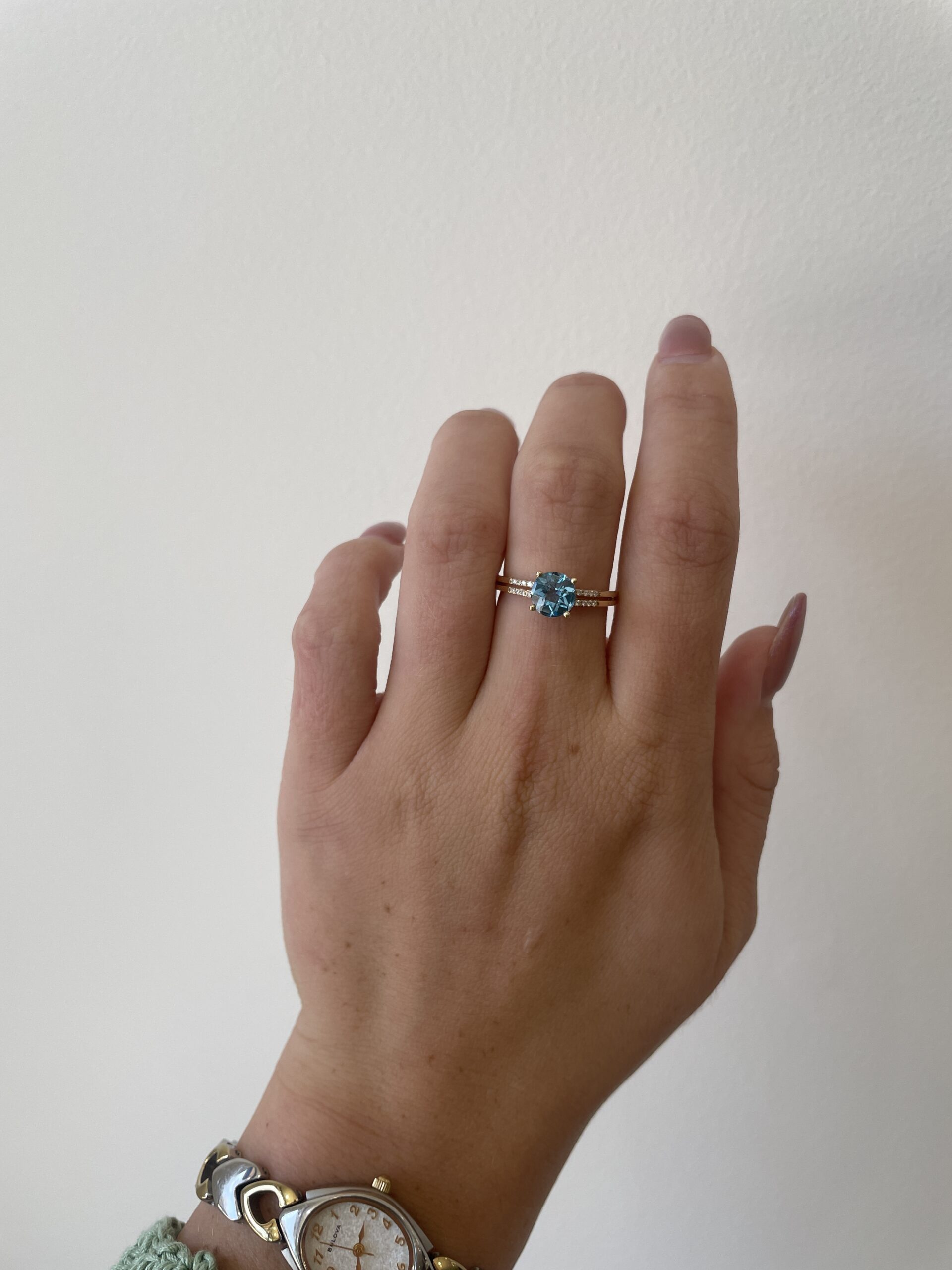 Yellow Gold Blue Topaz Ring with Diamonds