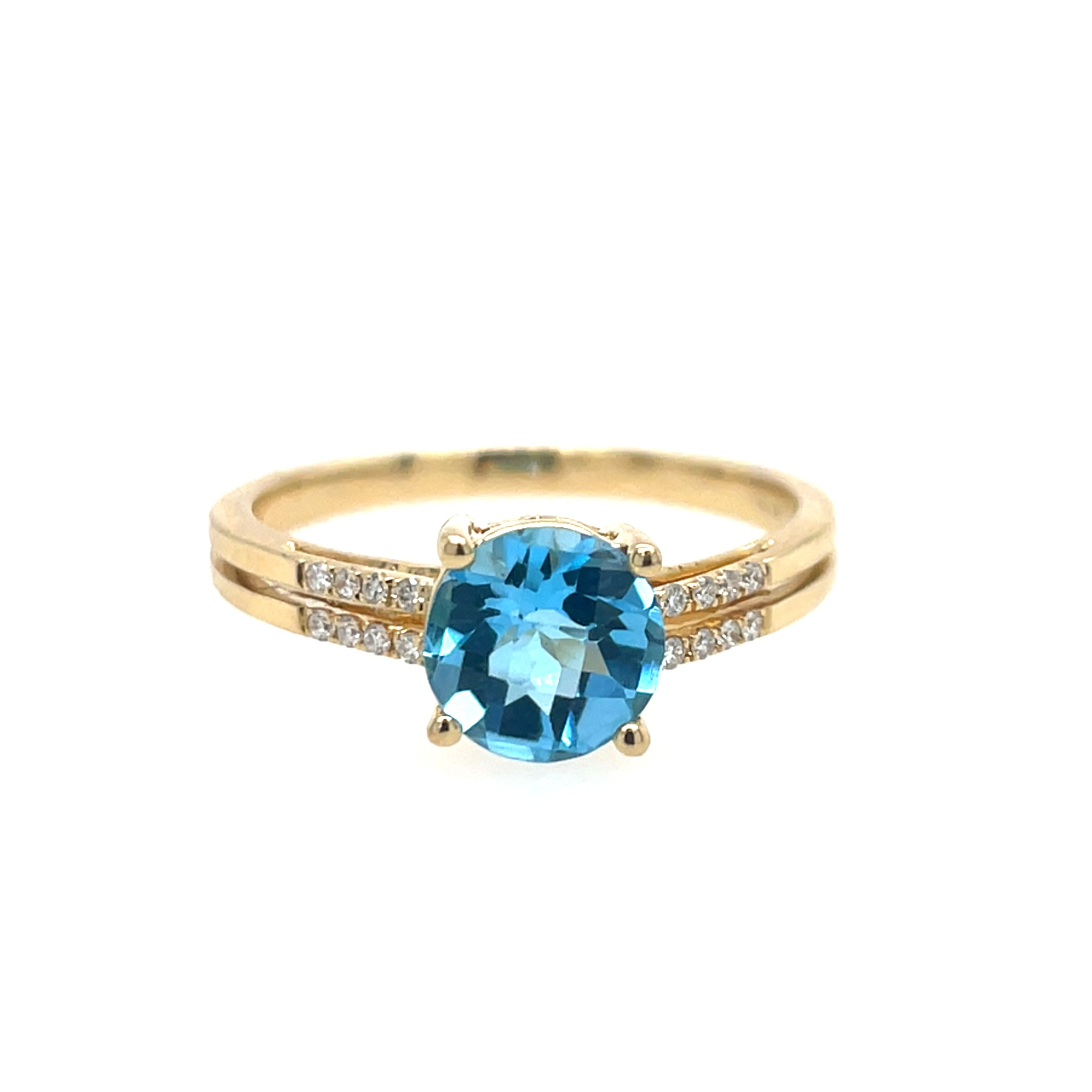 Yellow Gold Blue Topaz Ring with Diamonds