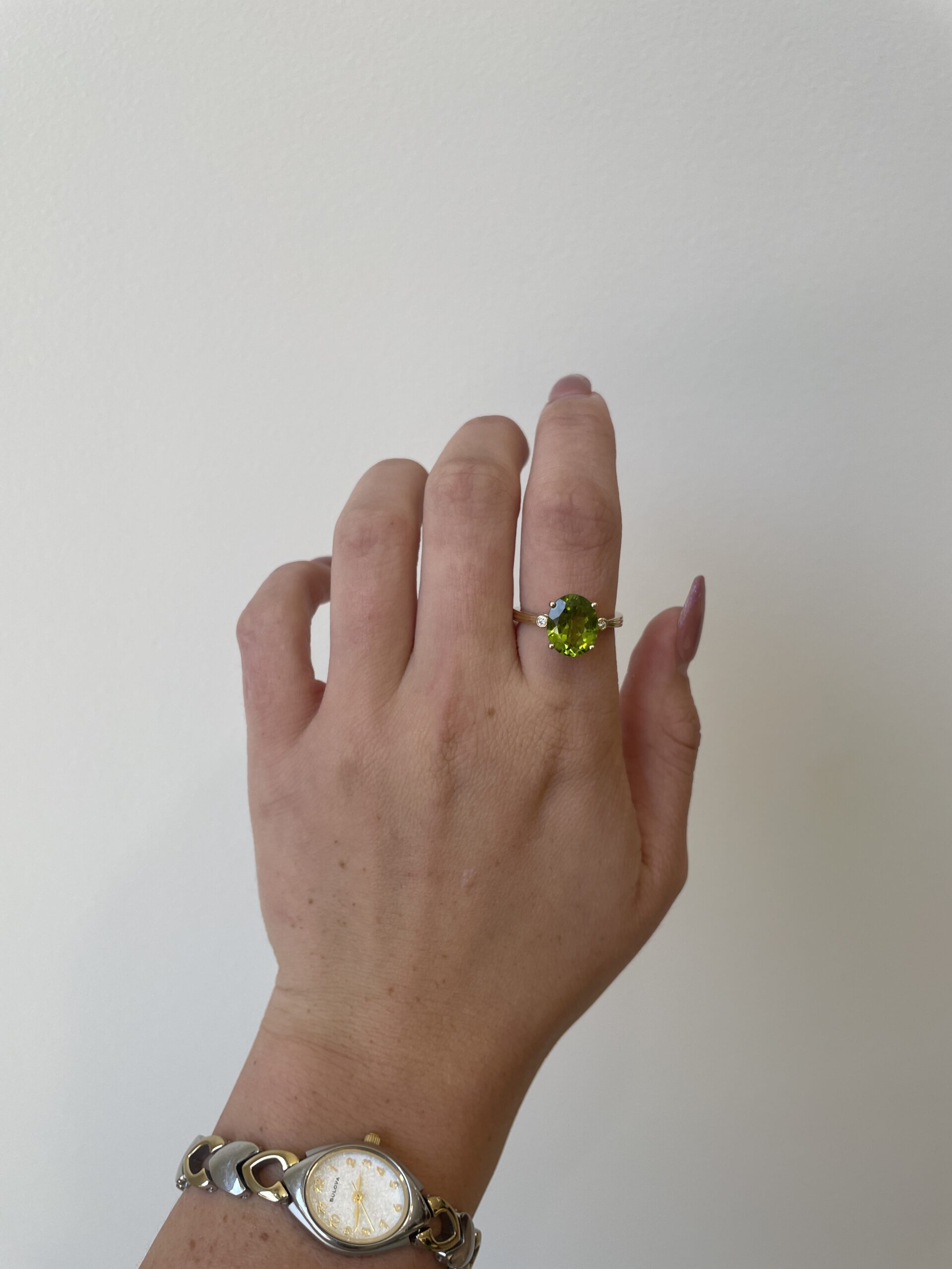 Yellow Gold Peridot Ring with Diamonds