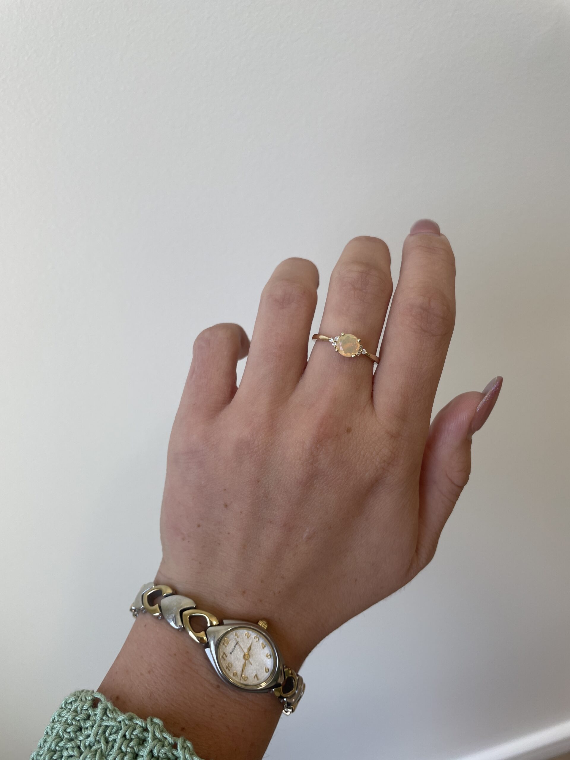 Yellow Gold Opal Ring with Diamonds