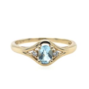 Yellow Gold Sky Blue Topaz Ring with Diamonds