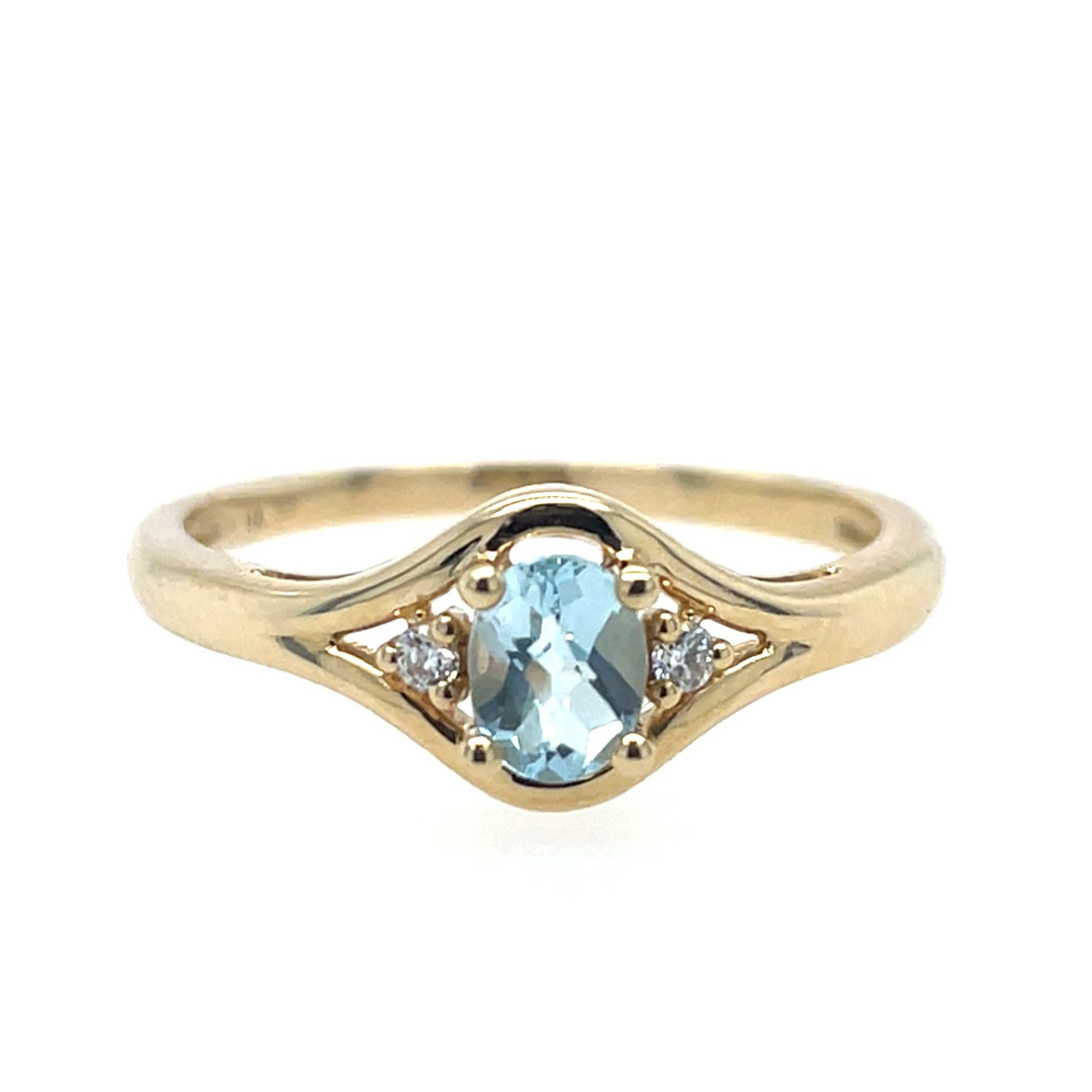 Yellow Gold Sky Blue Topaz Ring with Diamonds