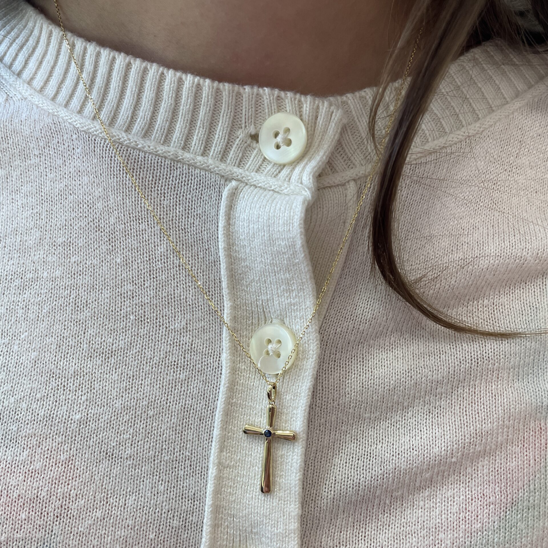 Yellow Gold Sapphire Cross Necklace