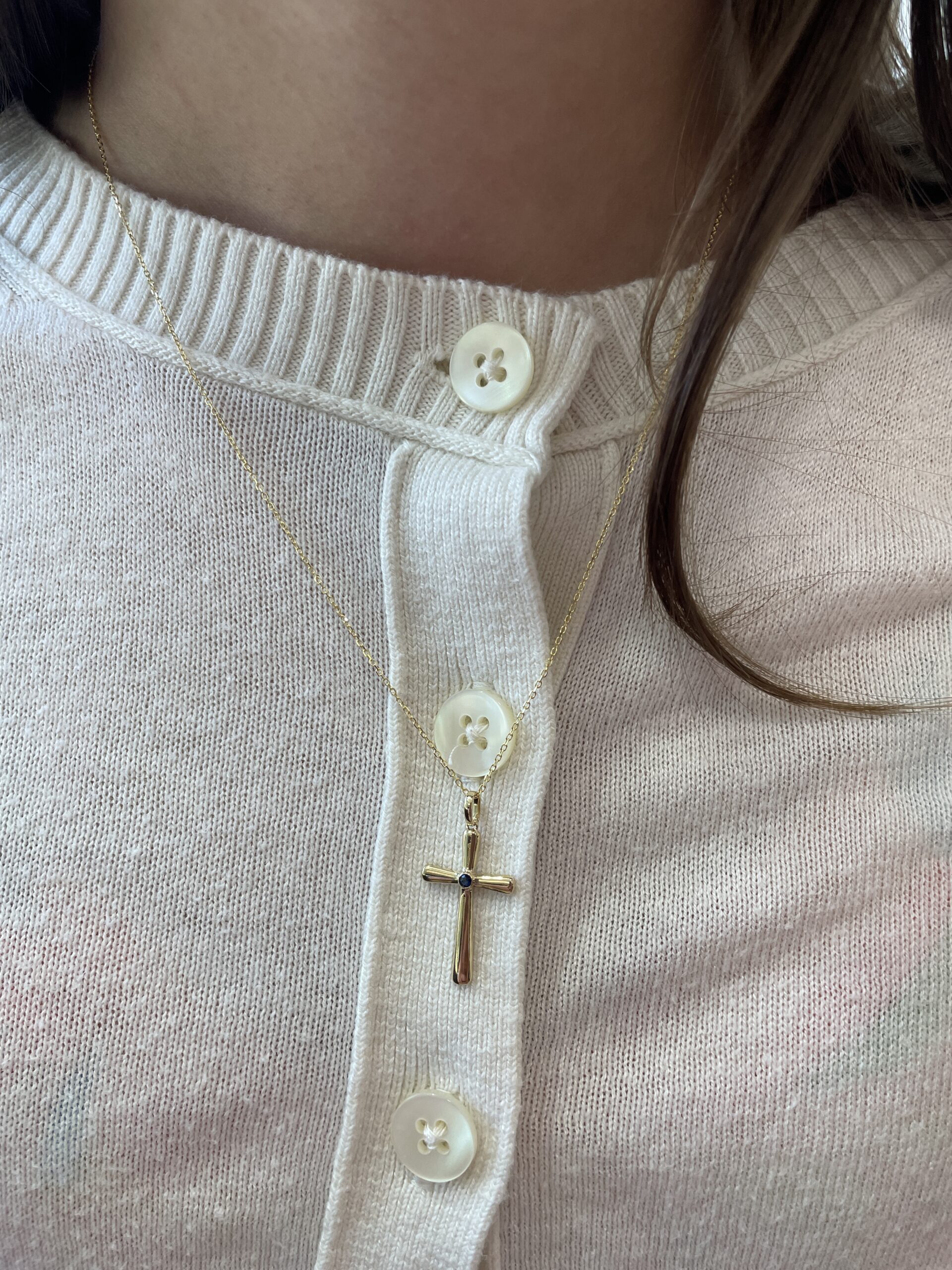 Yellow Gold Sapphire Cross Necklace
