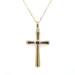 Yellow Gold Sapphire Cross Necklace