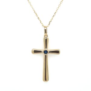 Yellow Gold Sapphire Cross Necklace