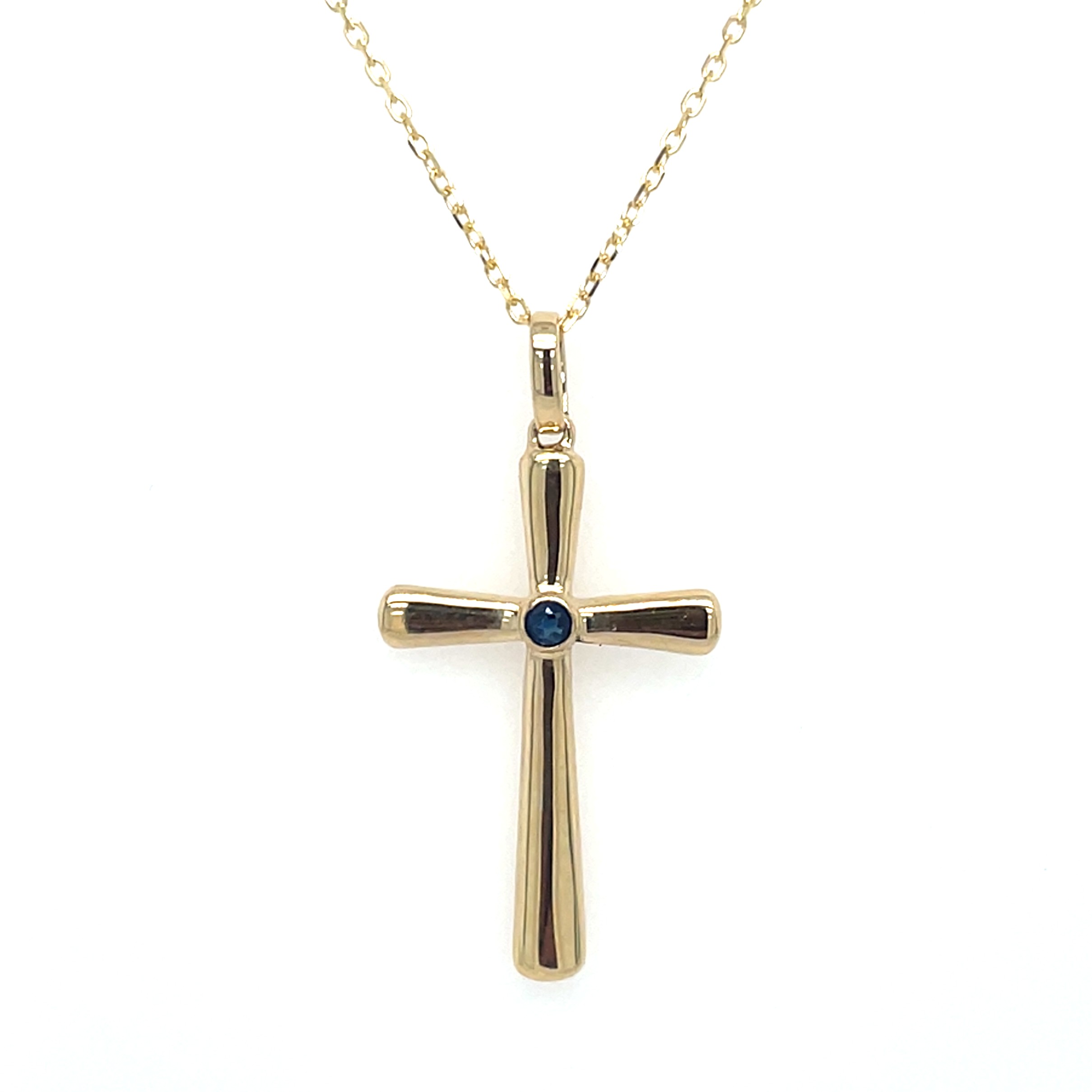 Yellow Gold Sapphire Cross Necklace