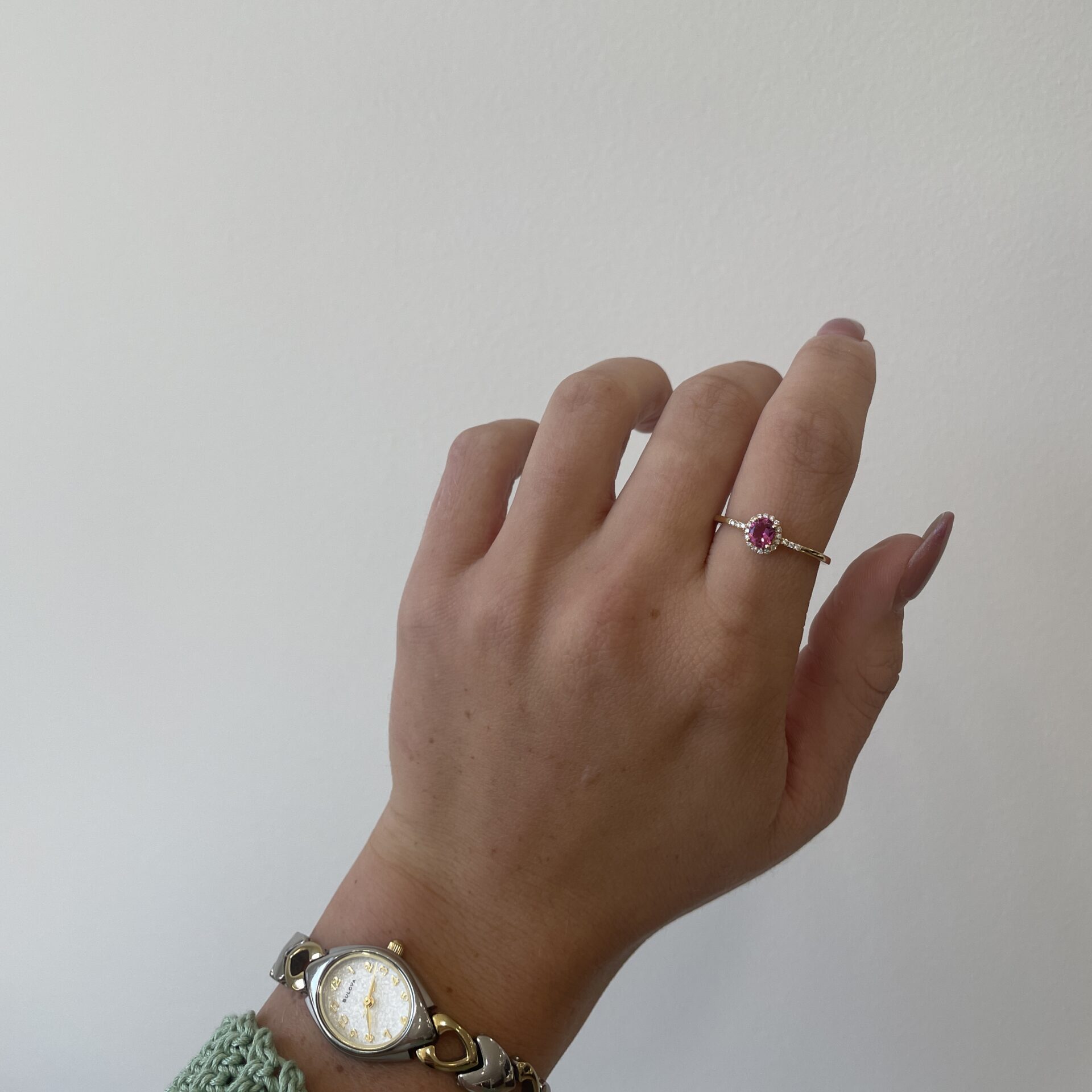 Yellow Gold Pink Tourmaline Ring with Diamonds