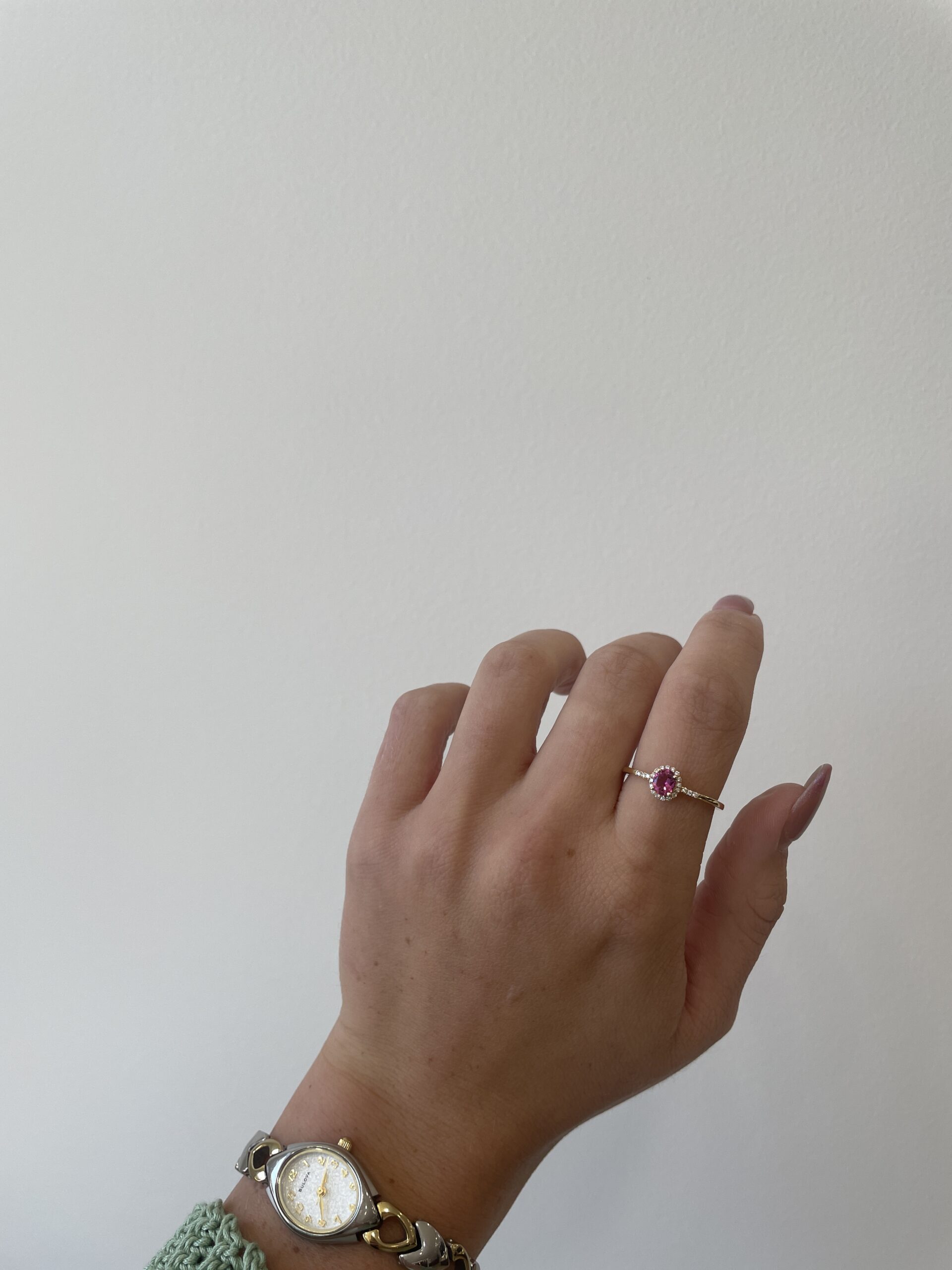 Yellow Gold Pink Tourmaline Ring with Diamonds