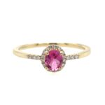 Yellow Gold Pink Tourmaline Ring with Diamonds