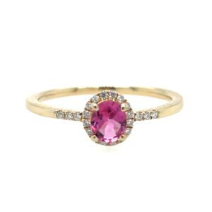 Yellow Gold Pink Tourmaline Ring with Diamonds