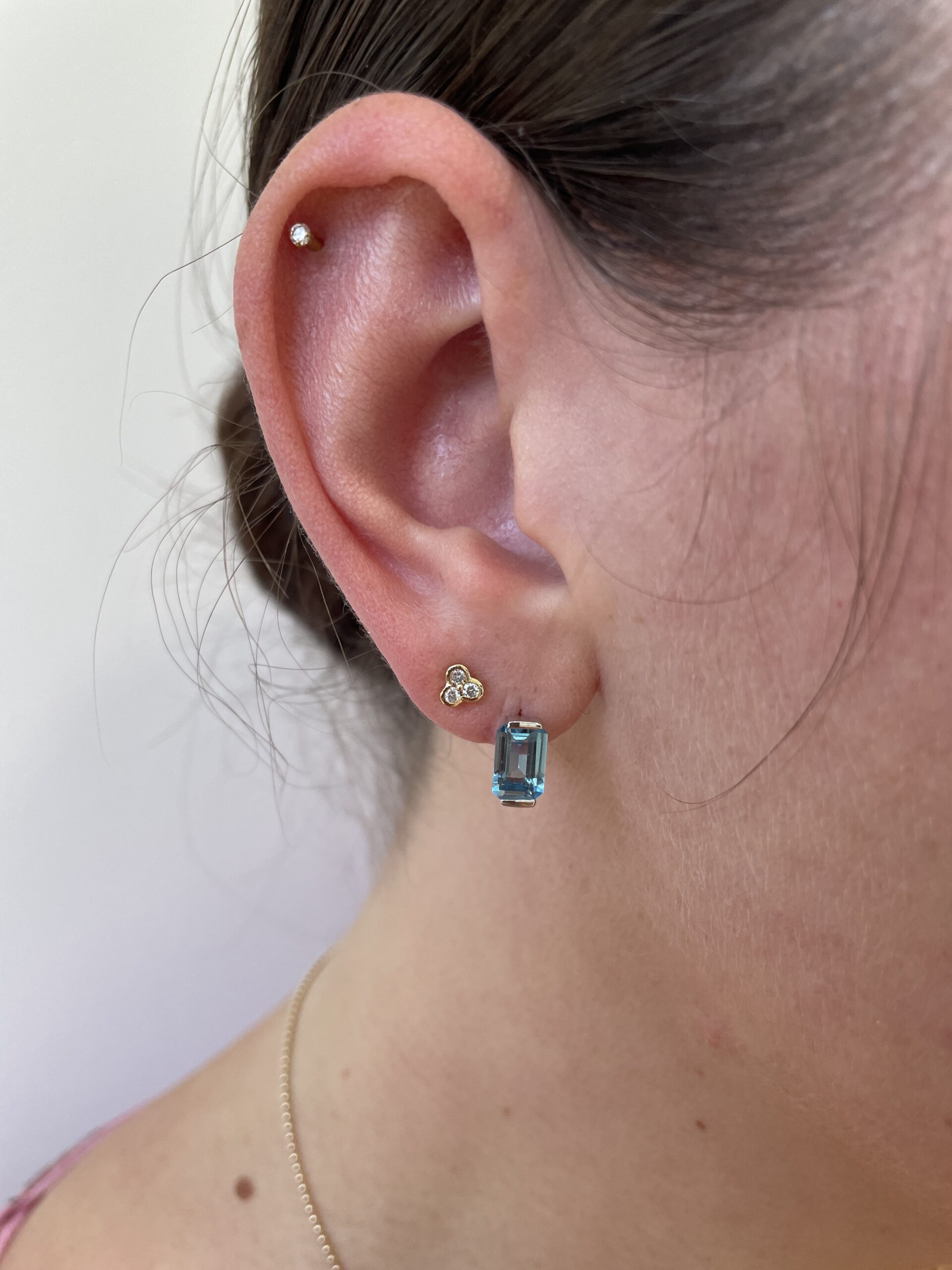 White Gold Emerald-Cut Blue Topaz Earrings
