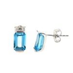White Gold Emerald-Cut Blue Topaz Earrings