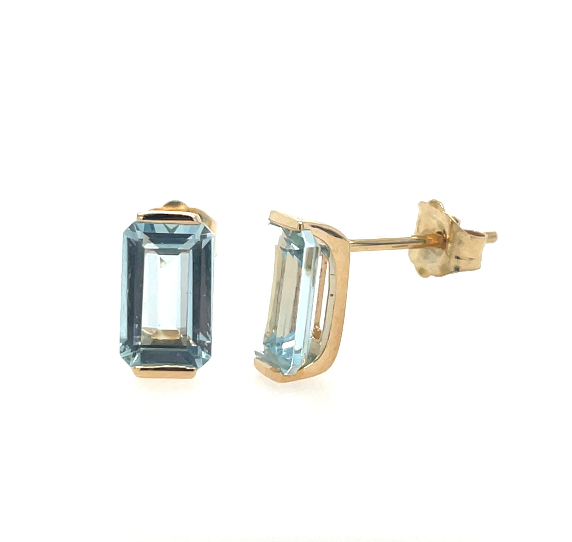 Yellow Gold Emerald-Cut Aquamarine Earrings
