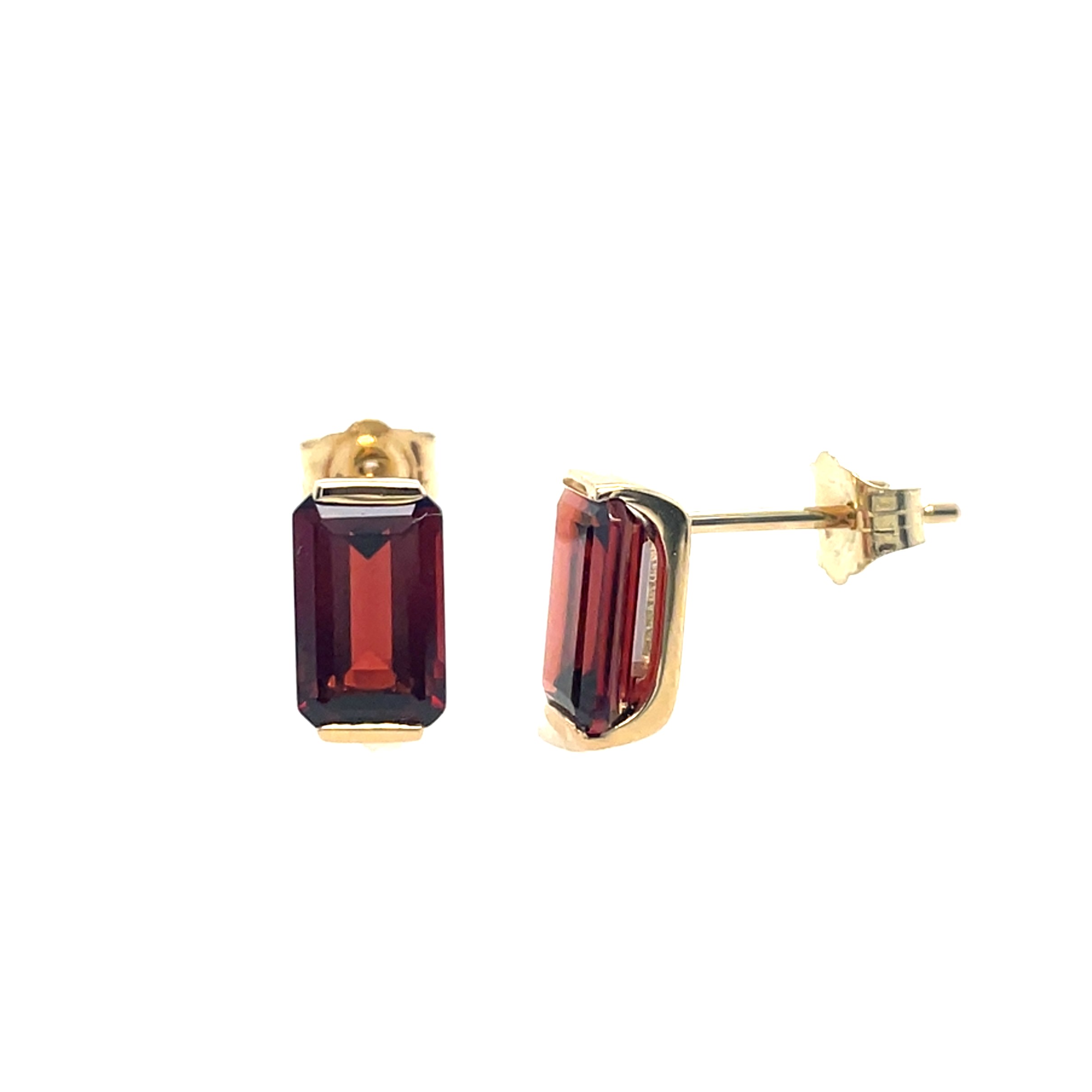 Yellow Gold Emerald-Cut Garnet Earrings