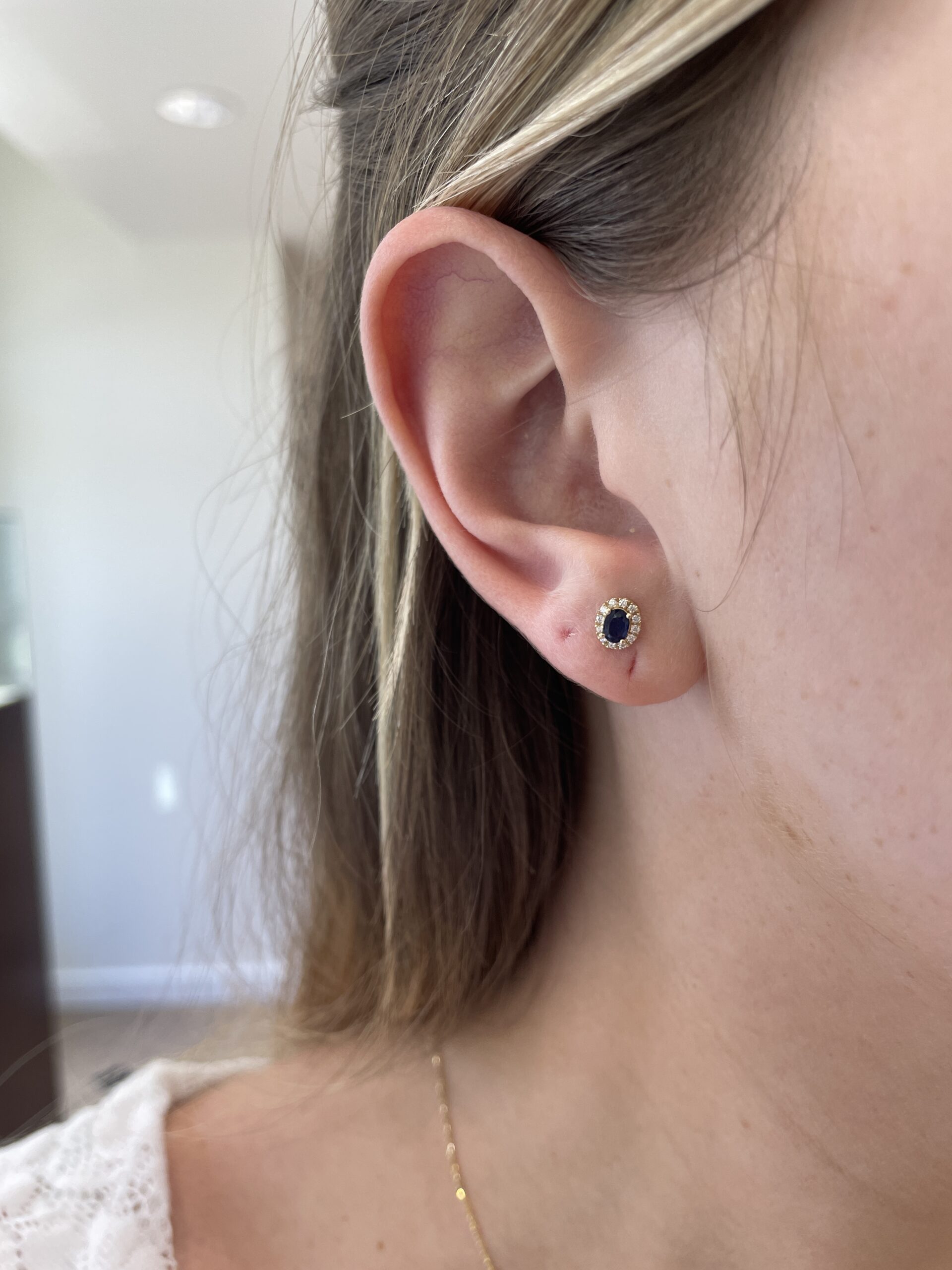 Yellow Gold Sapphire Stud Earrings with Diamond Halos