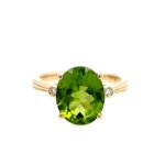 Yellow Gold Peridot Ring with Diamonds