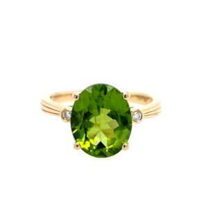 Yellow Gold Peridot Ring with Diamonds