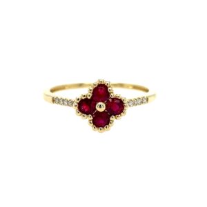 Yellow Gold Quatrefoil Ruby Ring