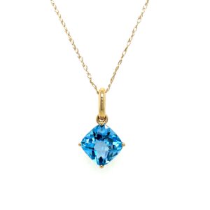 Yellow Gold Blue Topaz Pendant Necklace