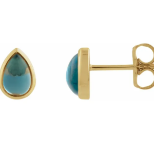 Yellow Gold London Blue Topaz Cabochon Earrings