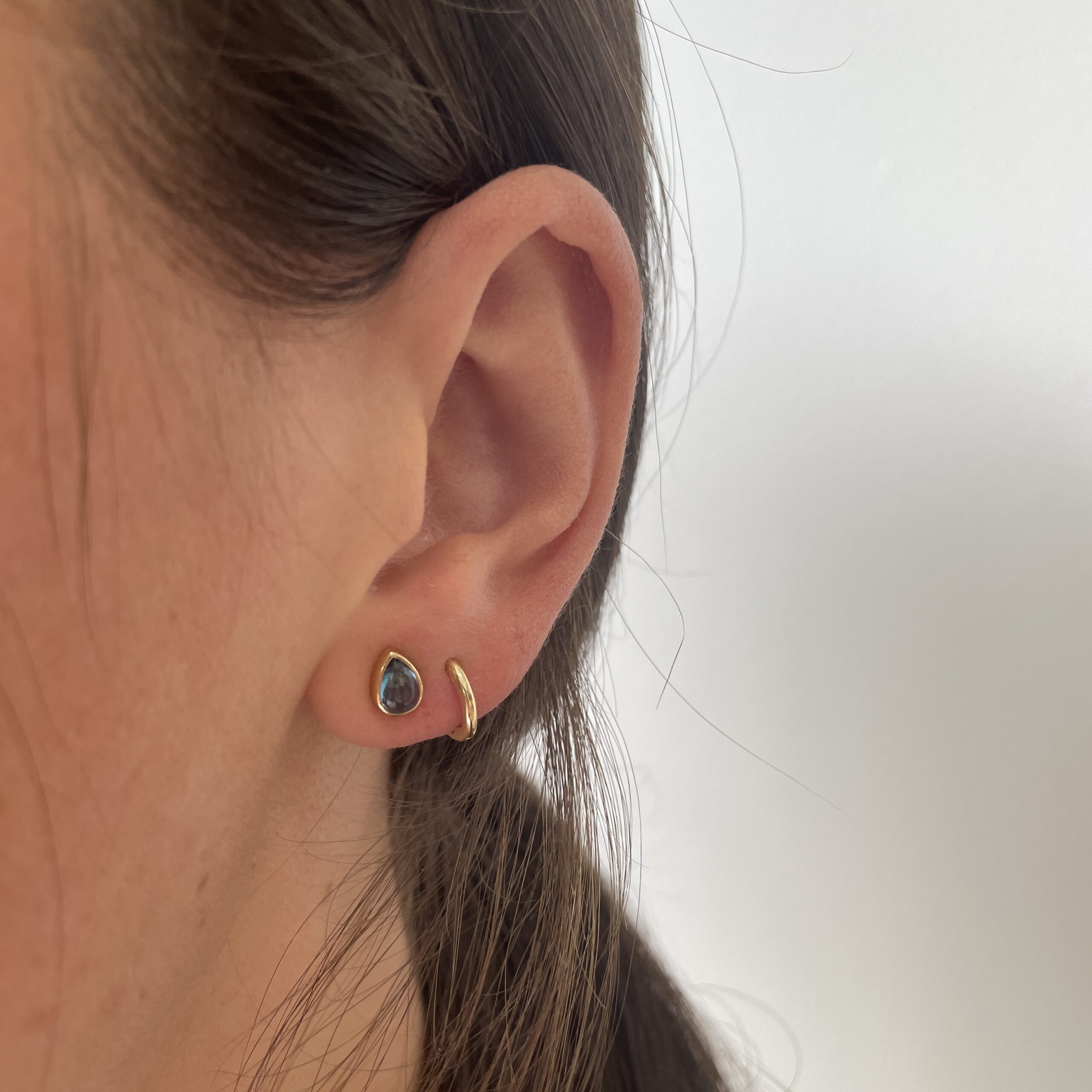 Yellow Gold London Blue Topaz Cabochon Earrings