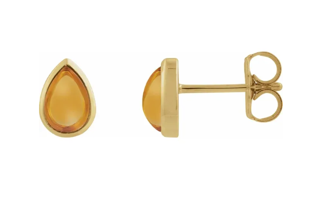 Yellow Gold Citrine Cabochon Earrings