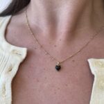 Yellow Gold Black Onyx Cabochon Heart Pendant Necklace