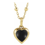 Yellow Gold Black Onyx Cabochon Heart Pendant Necklace