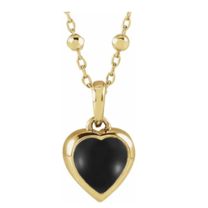 Yellow Gold Black Onyx Cabochon Heart Pendant Necklace