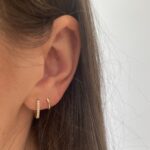 Yellow Gold 0.10 Carat Diamond Oval Huggie Hoop Earrings