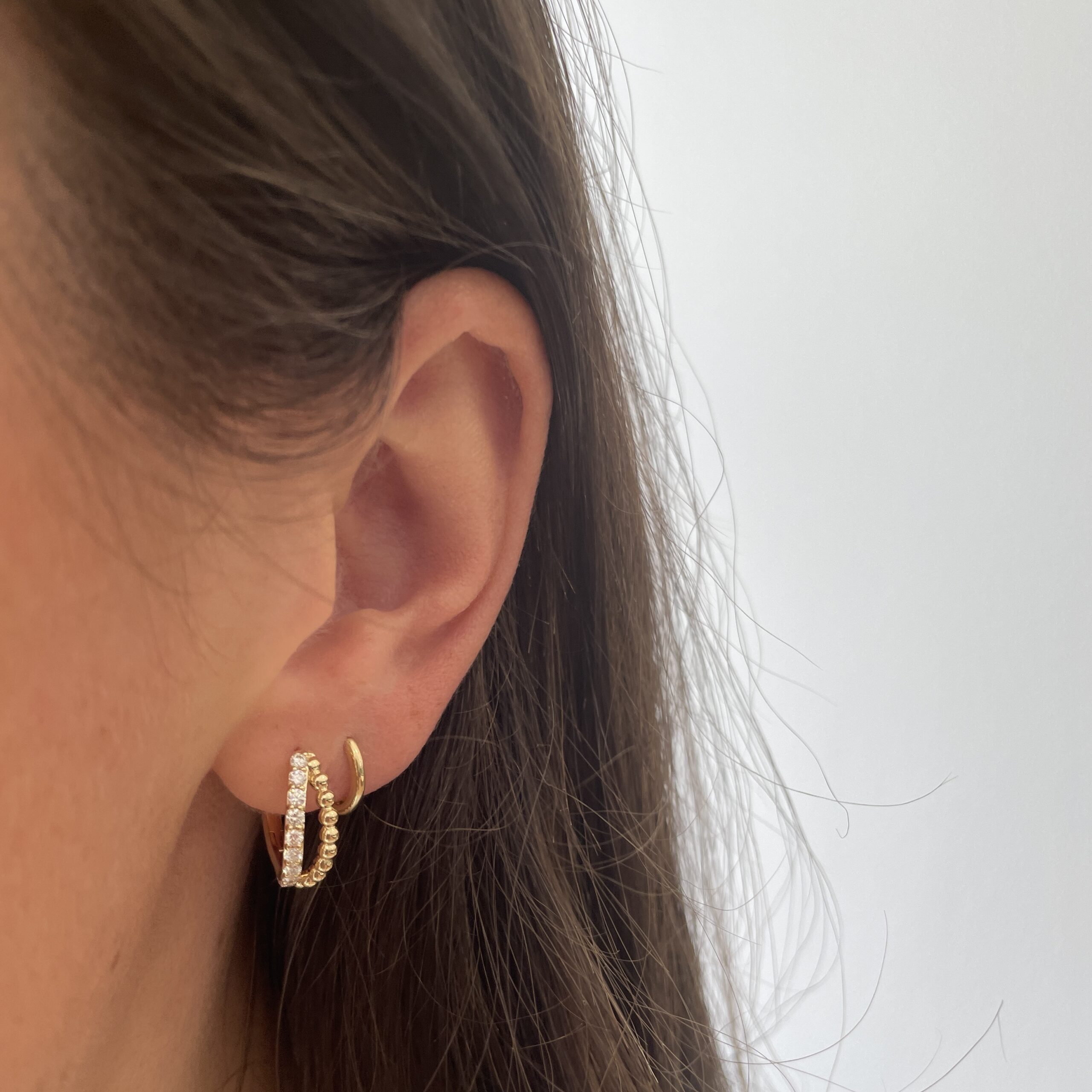 Yellow Gold Diamond Double Hoop Earrings