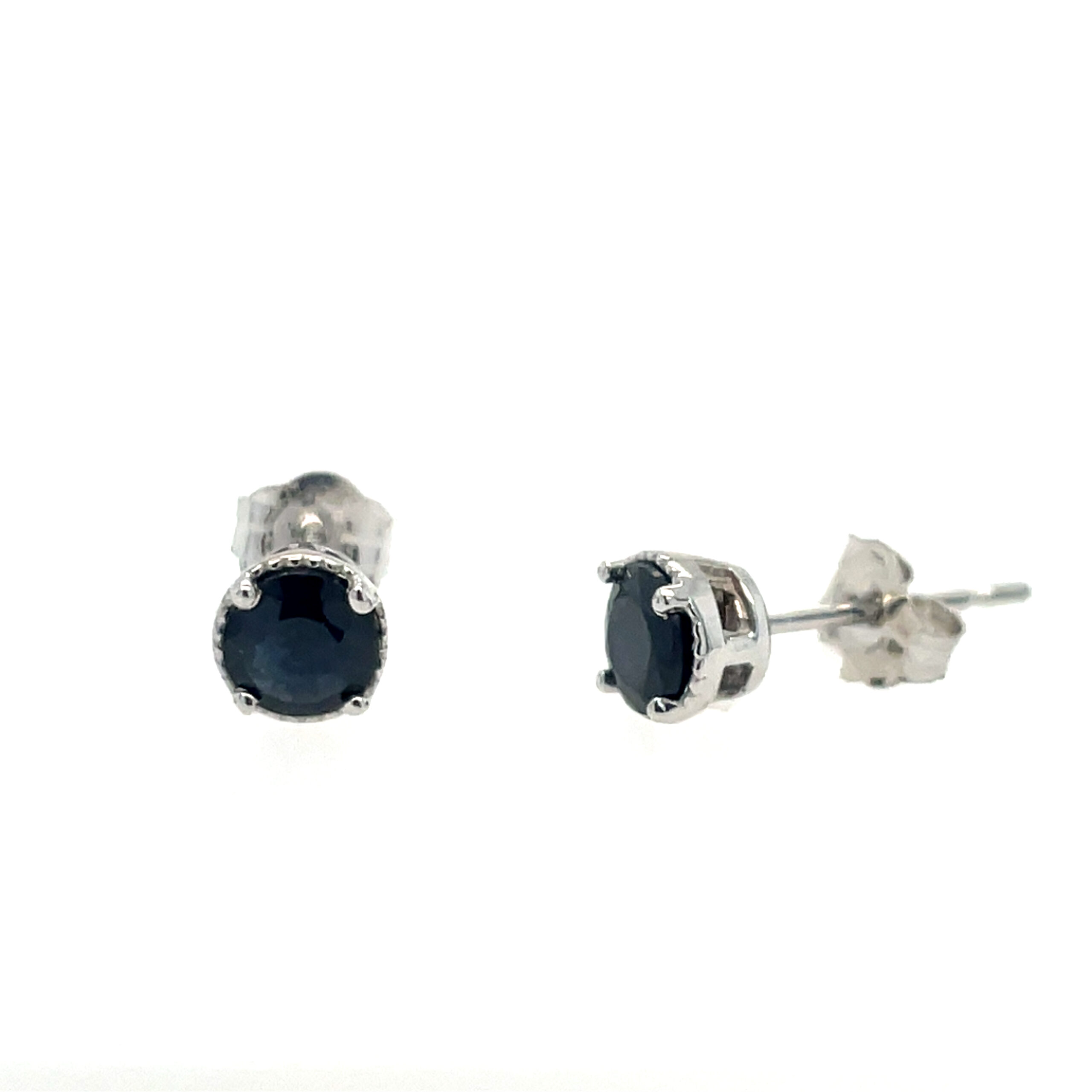 White Gold Sapphire Stud Earrings with Milgrain Detailing