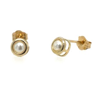 Yellow Gold Pearl Stud Earrings
